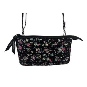 Vera Bradley RFID Wallet Crossbody‎ Bag Black Botanical Ditsy Recycled Cotton